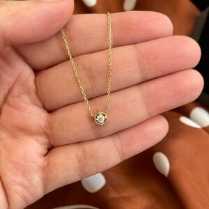 14k Gold Milgrain Hexagon Diamond Necklace